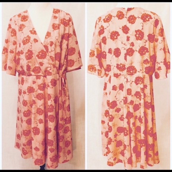 Torrid Coral Floral V-Neck Dress Summer Sz 14 NEW - Picture 4 of 5